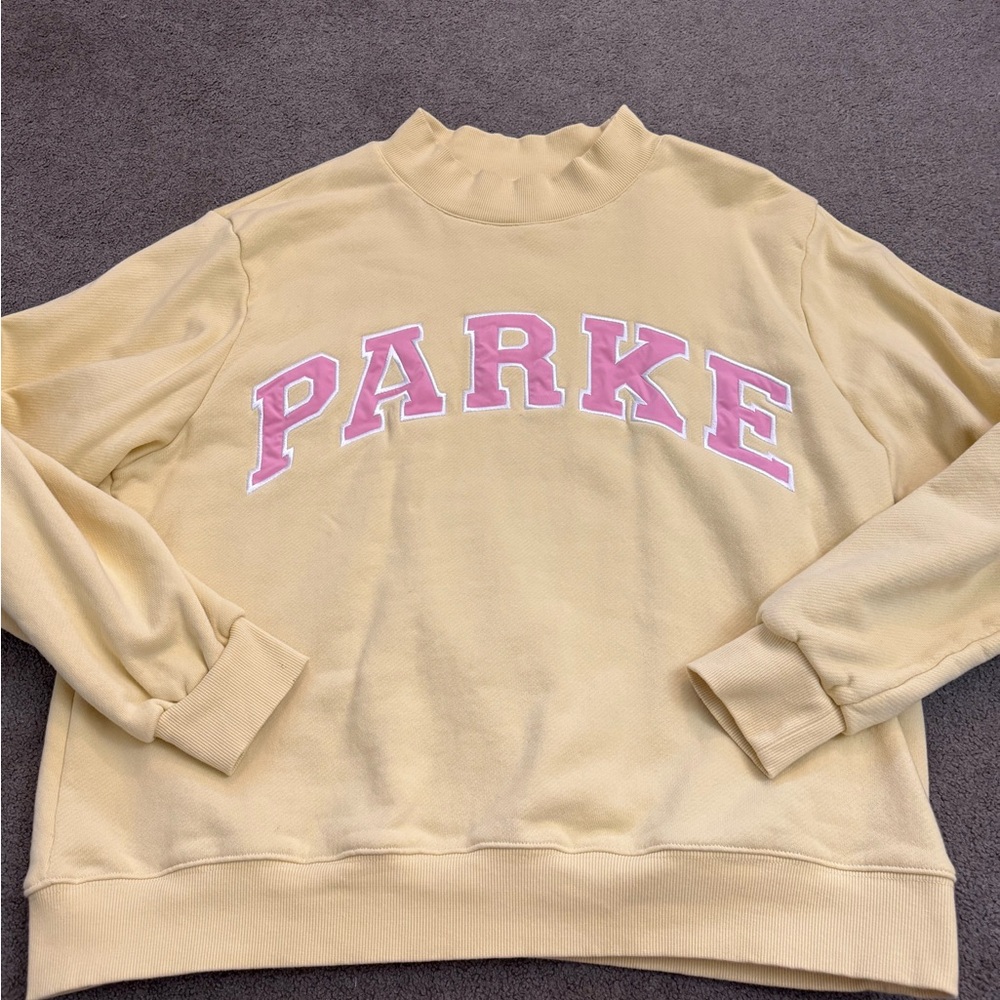 PARKE Yellow Sweatshirt with Pink Lettering